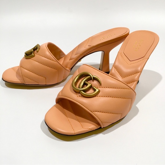 GUCCI GG MARMONT QUILTED LEATHER MULE SANDAL -PEACH -US 8.5 -NEW - Picture 3 of 12